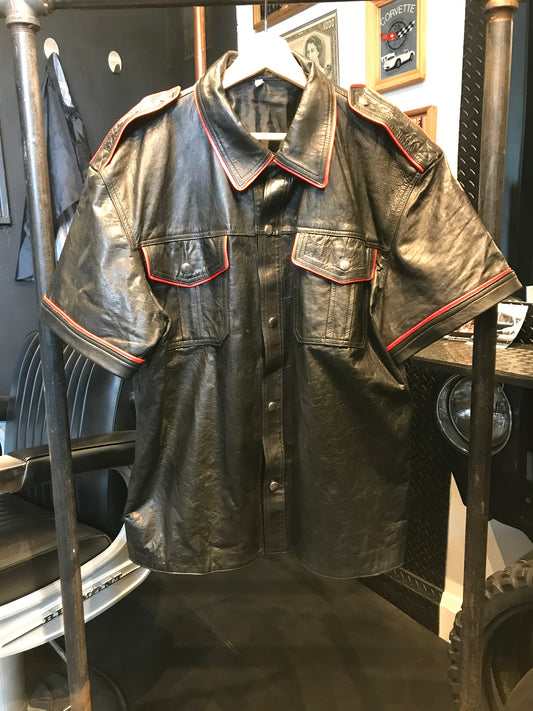 Men’s leather shirt with red piping, size XL