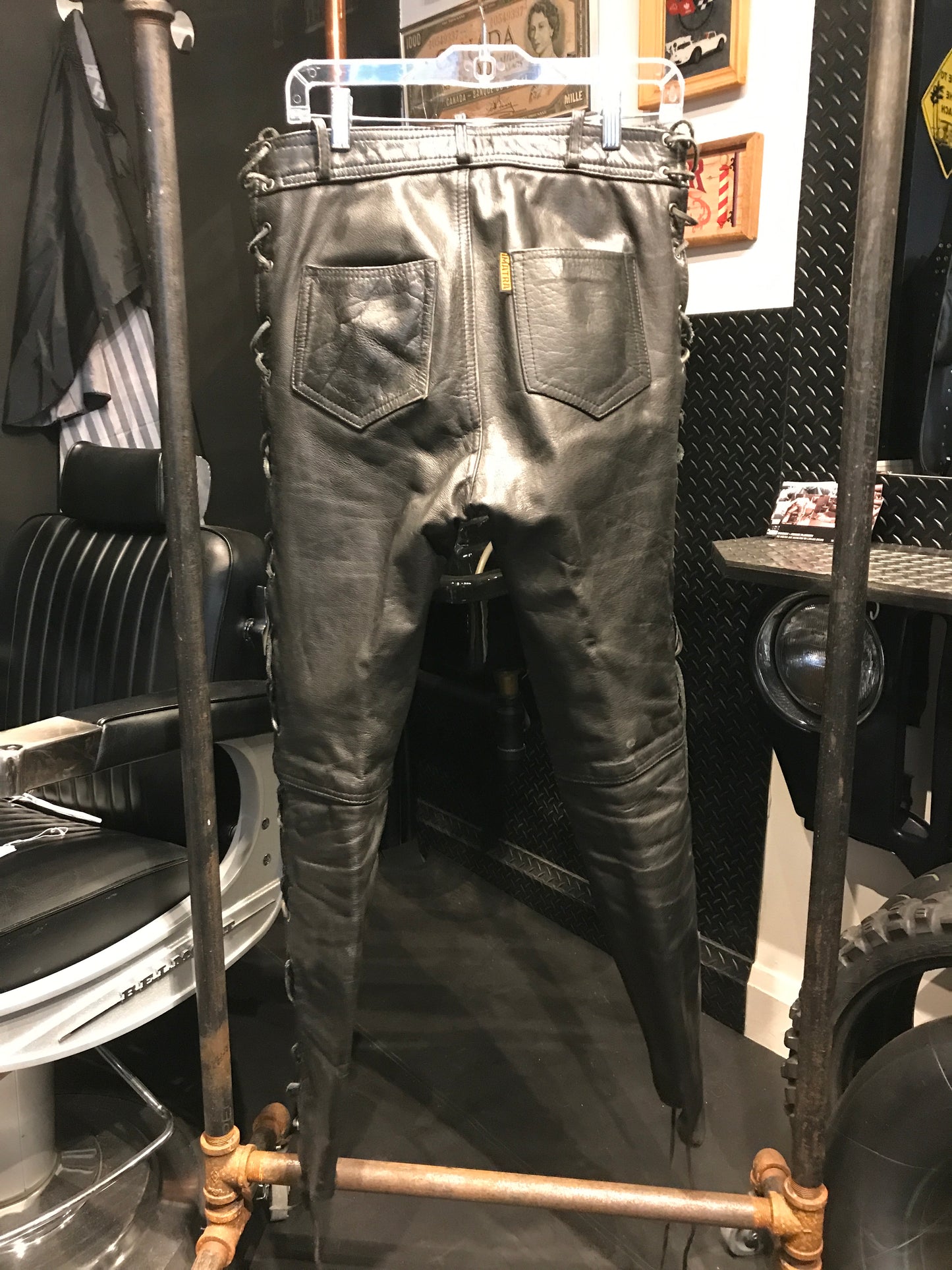 Leather pants with lace up side seams