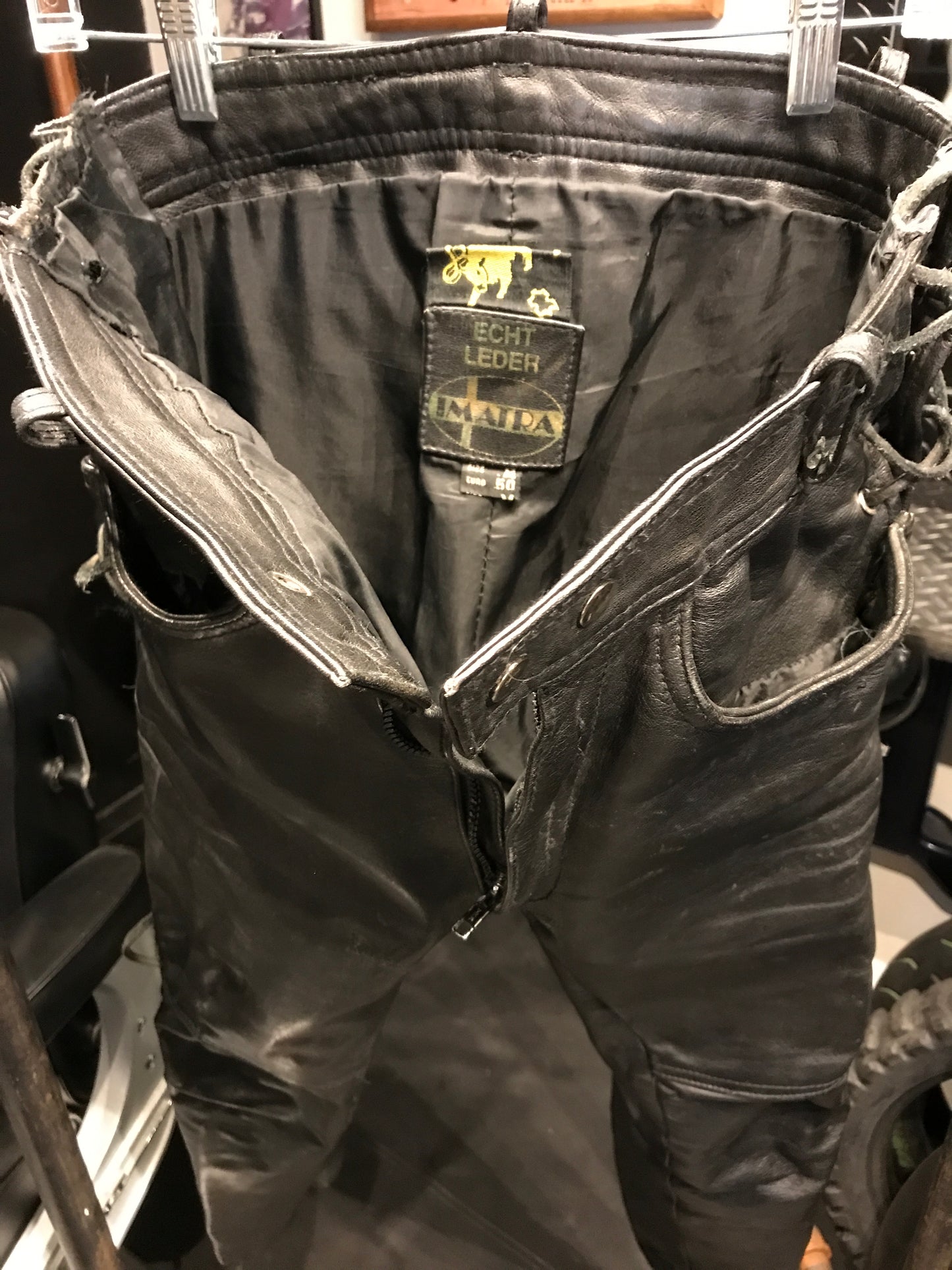 Leather pants with lace up side seams
