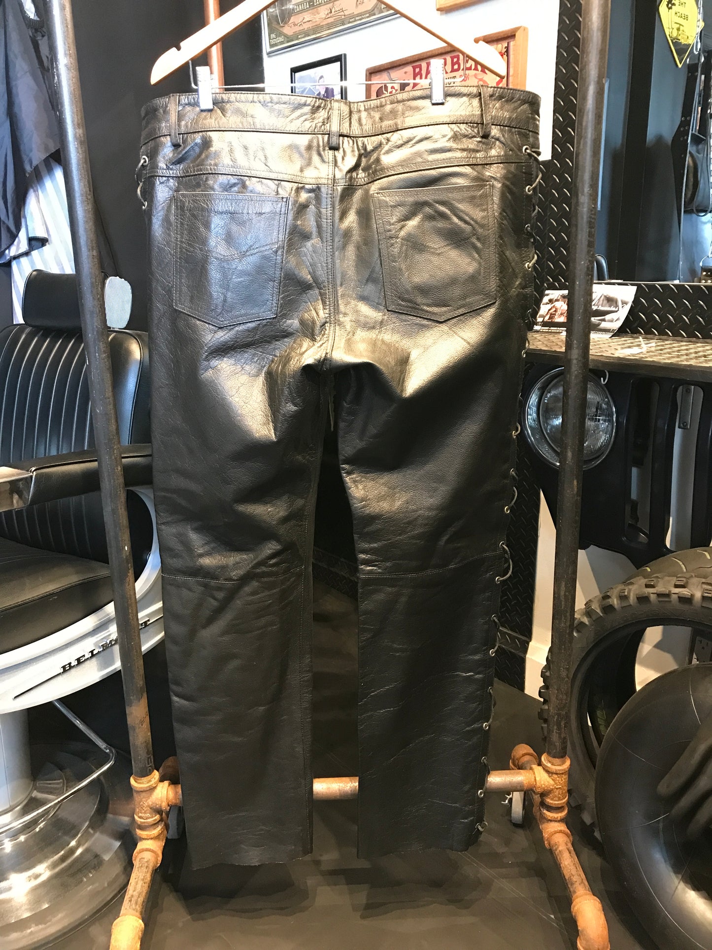 ARD CHAMPS men’s leather 5-pocket pants with lace sides, size 44