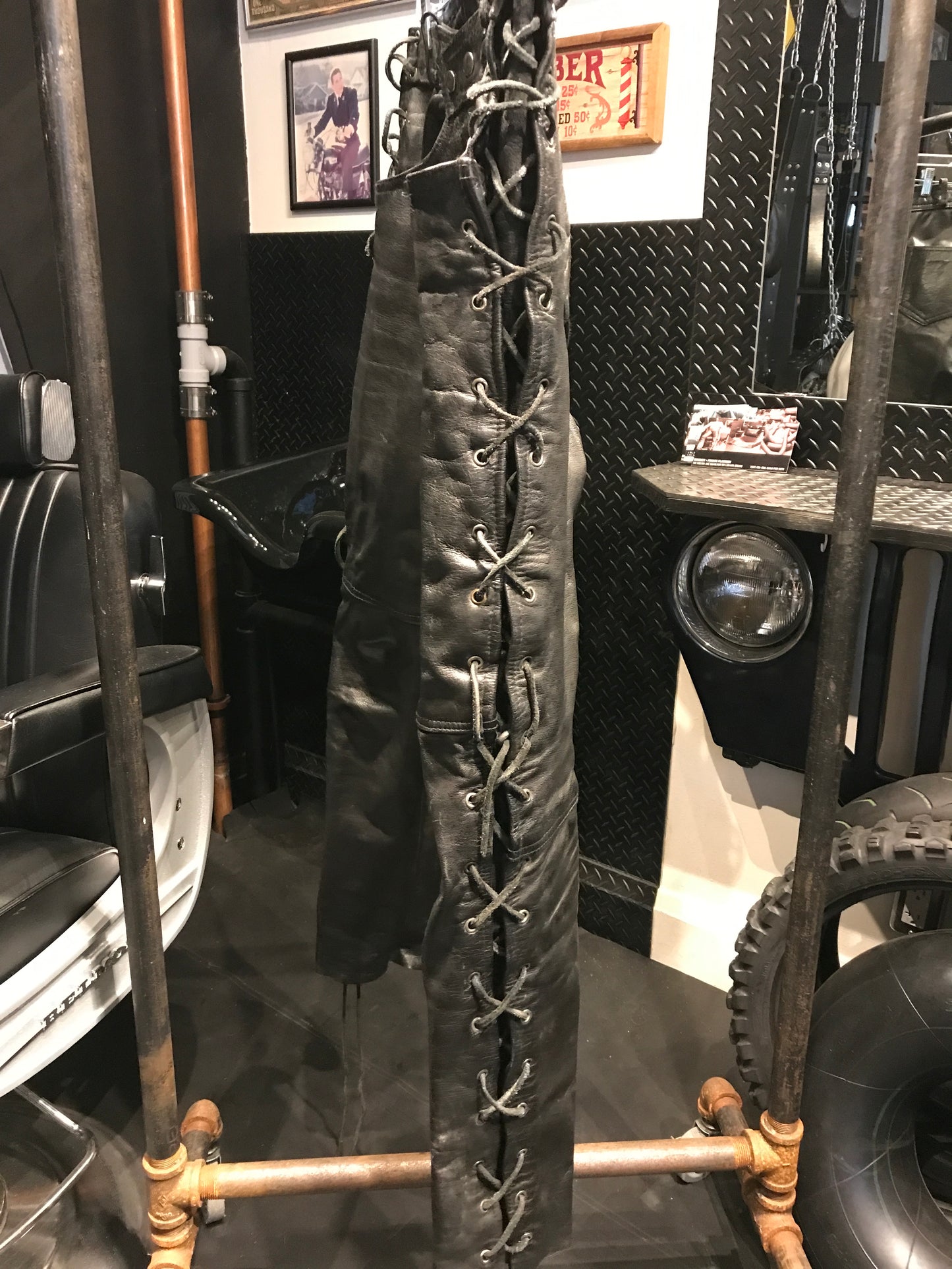 Leather pants with lace up side seams