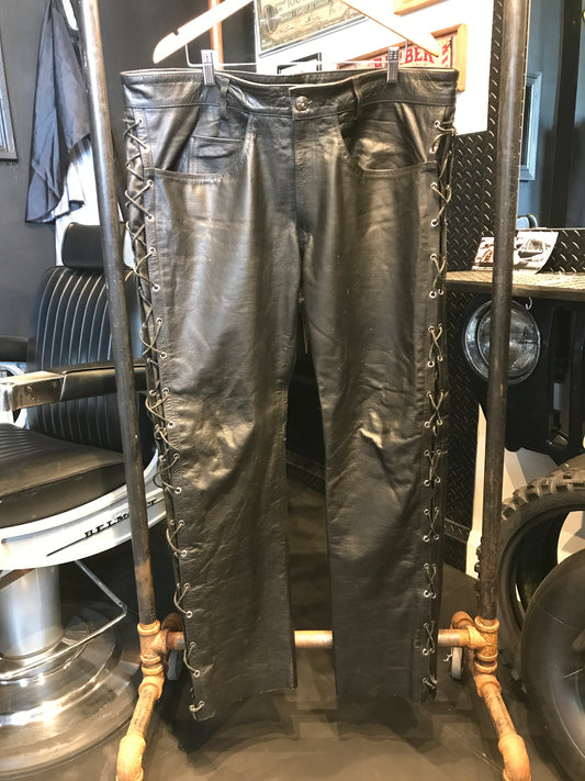 ARD CHAMPS men’s leather 5-pocket pants with lace sides, size 44