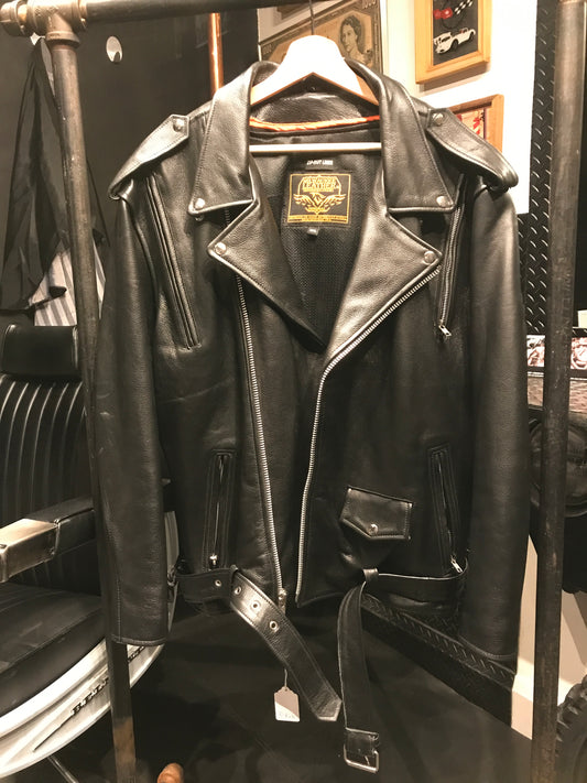 Leather biker jacket with zip-out liner, size XXL.