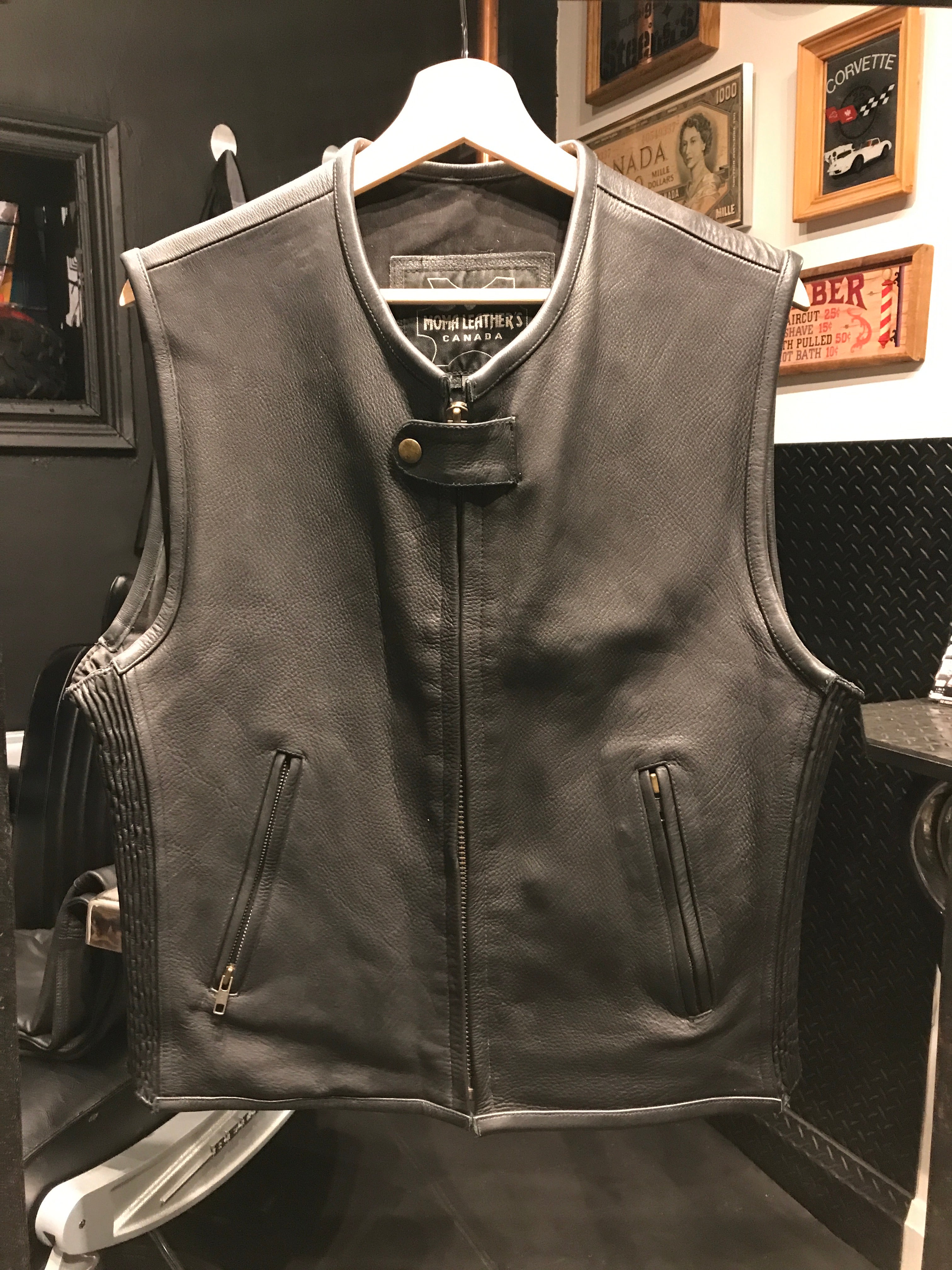 MoMA Leathers men's leather vest with elastic sides, size M